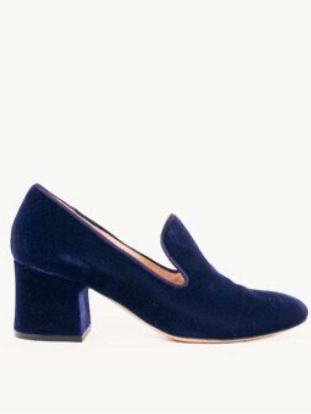 Gianvito Rossi Women’s Blue Velvet Block Heel Loafers EU Size 38.5 Quiet Luxury